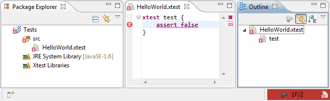 Eclipse with all views indicating a failing test