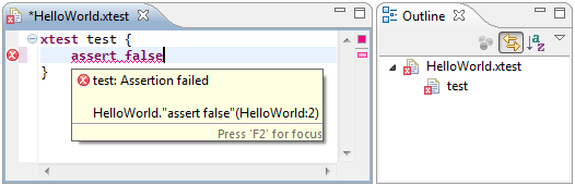 Eclipse editor with a failing test