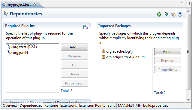 Adding package and plugin dependencies to manifest.mf file