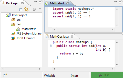 Eclipse with Xtest file testing simple multiply method