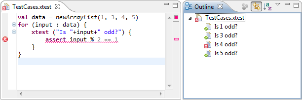 Eclipse outline view with a test case inside a loop