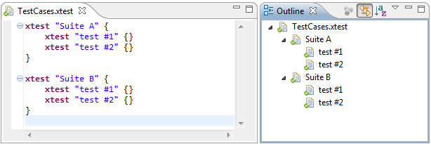 Eclipse outline view with a nested test case