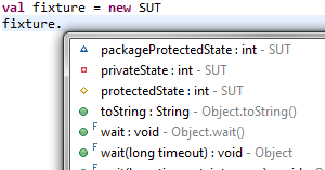 Eclipse displaying autocomplete suggestions for private and protected members of a Java class