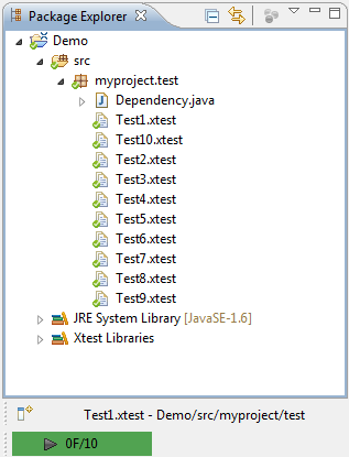 Package explorer and status bar with all tests passing