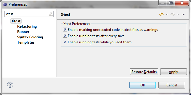 Eclipse settings under Window->Preferences->Xtest